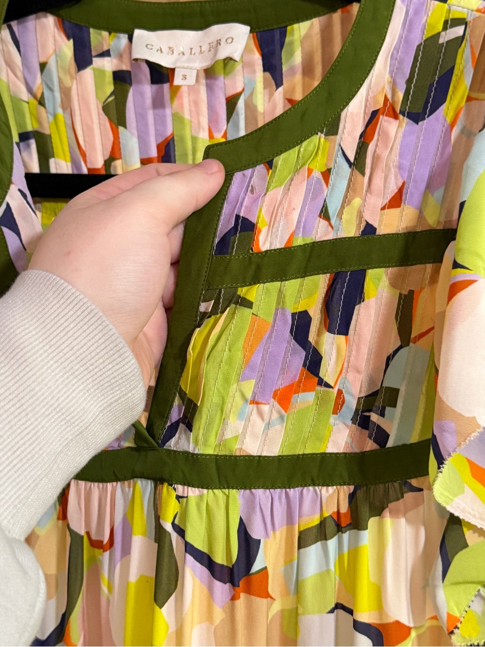 Caballero Lime Multi-Color Ruffled Sleeve Pleated Blouse - Picture 3 of 8
